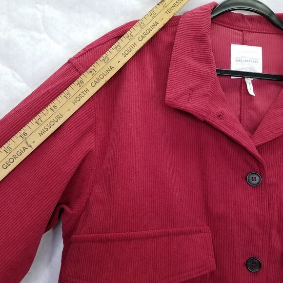 Avec Les Filles Cropped Corduroy Jacket Women XL Shacket Raspberry Red Button Up - Picture 15 of 16